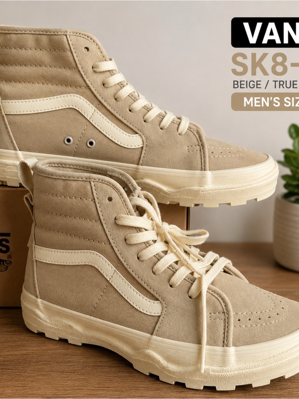 Vans Women’s Cream/Tan Platform Sk8-Hi Lace-Up Boots 9.5